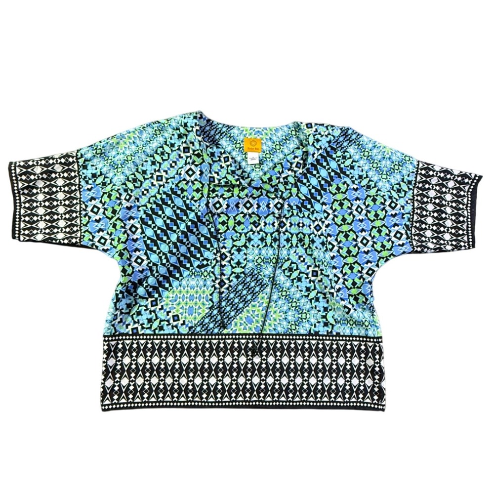 Ruby Rd Womens Top Size 8 Blue Green Black‎ Pattern Short Sleeve